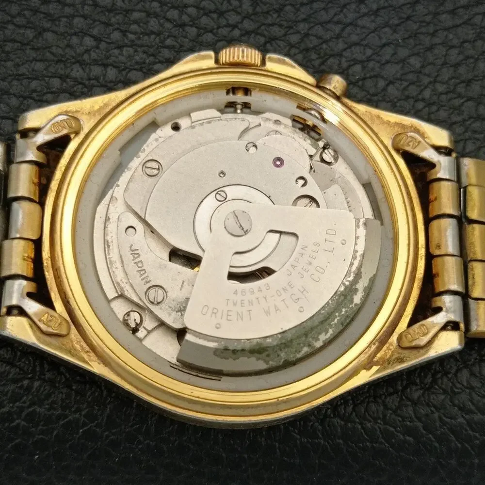Vintage 1972 Orient Automatic Mens Gold Watch W/daydate & Black accents